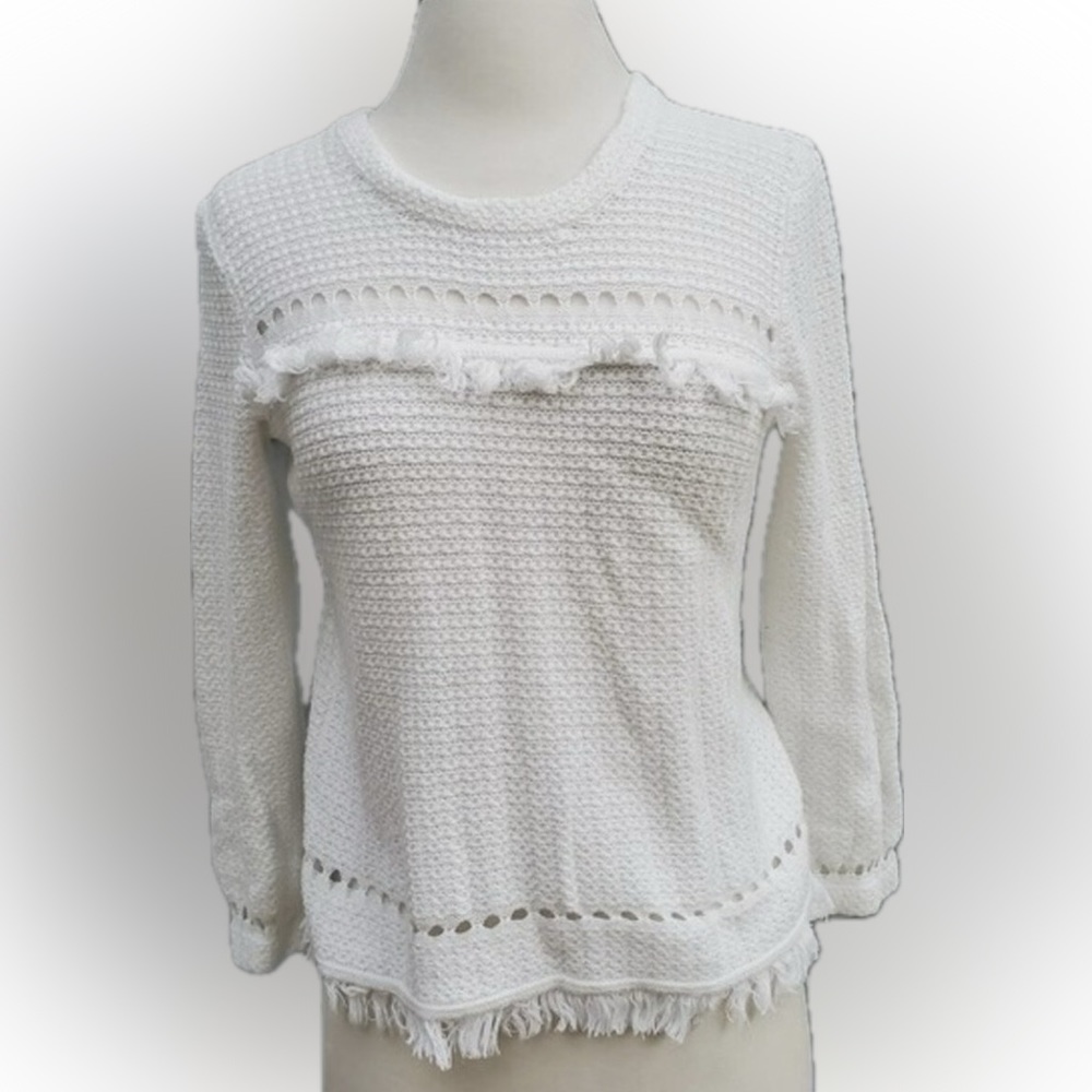 J Crew M Mercantile White Cut Out Sweater w/ Fringe In Excellent Condition! EUC - Picture 3 of 11